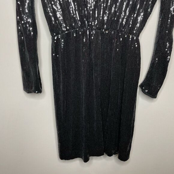 Hugo BOSS Epalleta Dress Women XL Black Sequin Long Sleeve Mini Cocktail - Picture 10 of 13